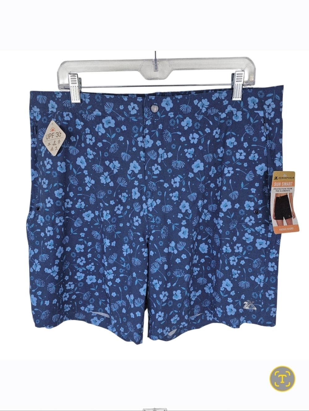 Xeroxposur Blue Floral Paddle Board Swim Shorts UPF 30+ Sun Protection NWT